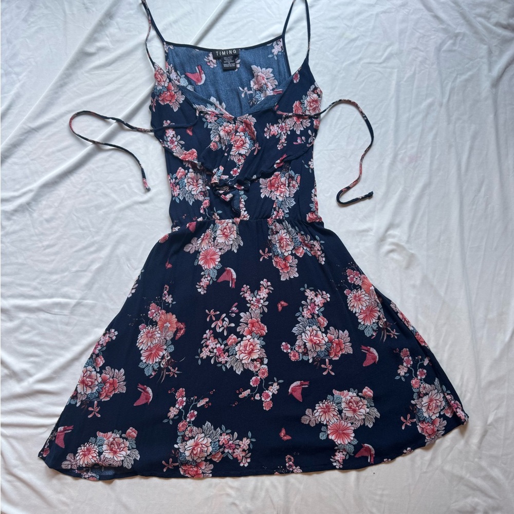 Timing Navy Floral Spaghetti-Strap Mini Dress